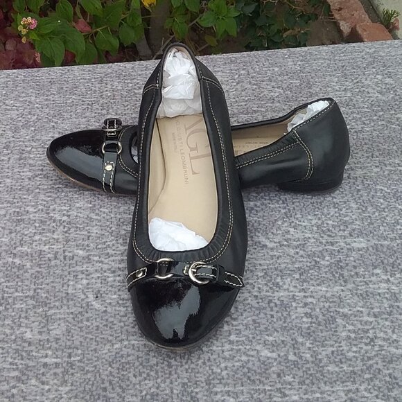 AGL Made in Italy Women's Monika Cap Toe Ballet Leather Flats Black Size 38=8 - Picture 2 of 13